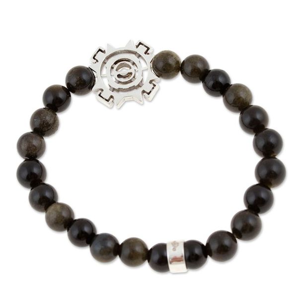 Alternate image for Mens Onyx Stretch Bracelet with Taxco Silver Sun Pendant Sublime Sun