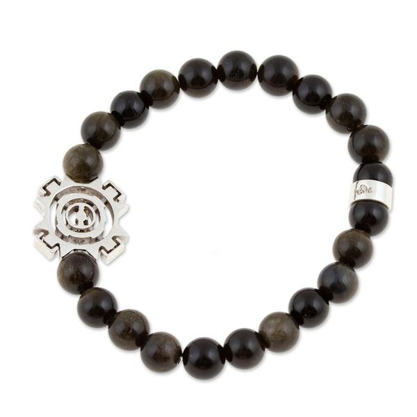 Alternate image for Mens Onyx Stretch Bracelet with Taxco Silver Sun Pendant Sublime Sun