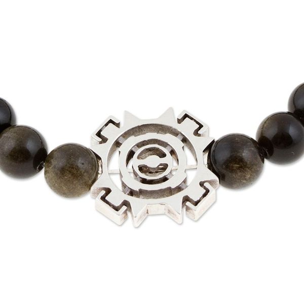 Alternate image for Mens Onyx Stretch Bracelet with Taxco Silver Sun Pendant Sublime Sun