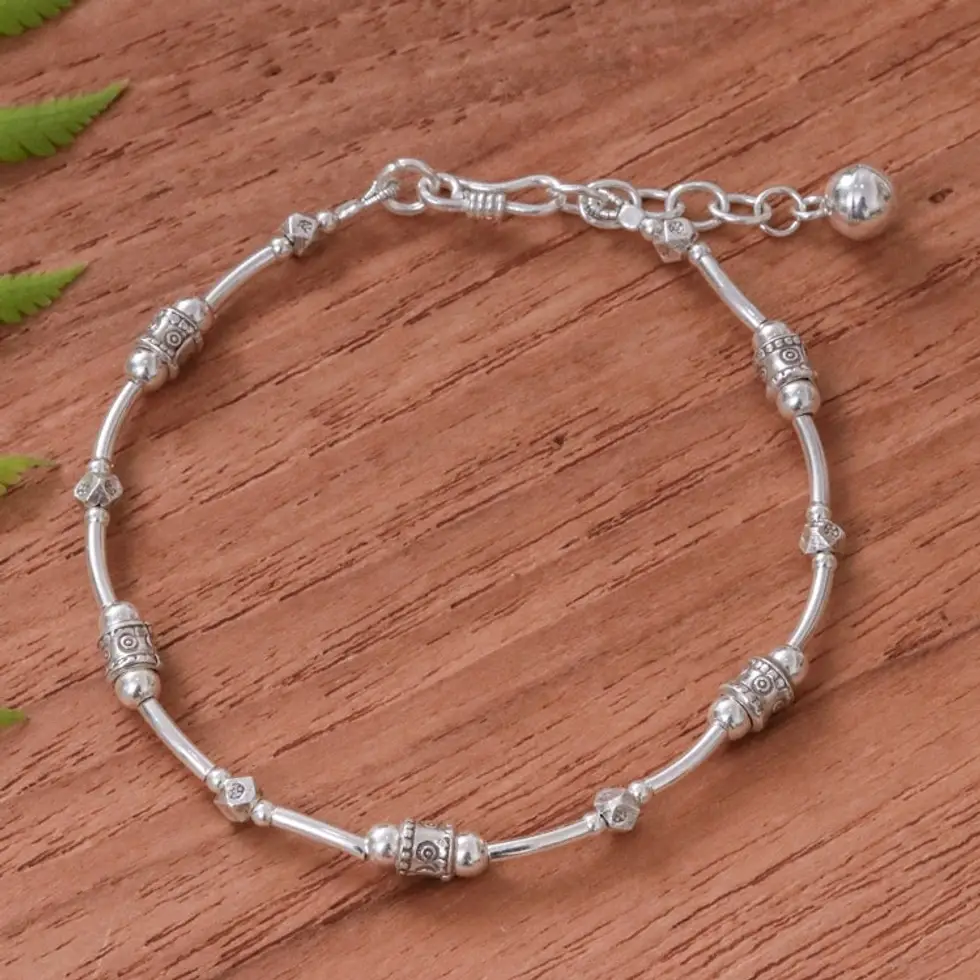 Karen Silver Beaded Bracelet Crafted in Thailand 'Karen Curve'