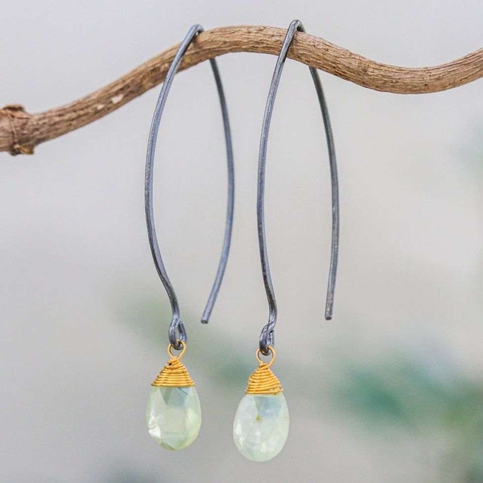 Gold Accent Prehnite Dangle Earrings from Thailand 'Midnight Meadow'
