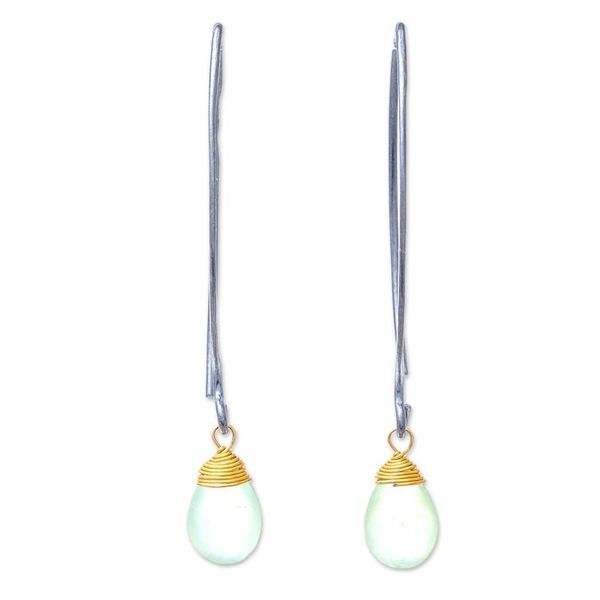 Alternate image for Gold Accent Prehnite Dangle Earrings from Thailand Midnight Meadow