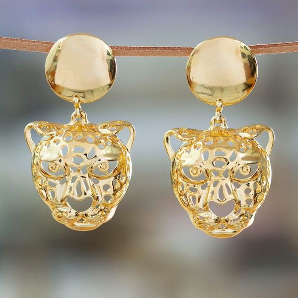 Alternate image for High-Polished Jaguar-Themed 24k Gold-Plated Dangle Earrings Divine Jaguar