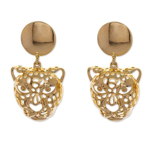 Alternate image for High-Polished Jaguar-Themed 24k Gold-Plated Dangle Earrings Divine Jaguar