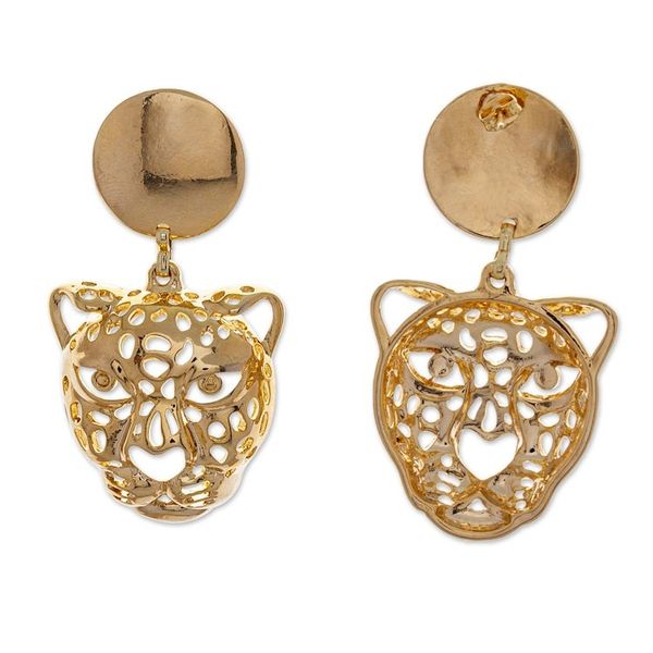 Alternate image for High-Polished Jaguar-Themed 24k Gold-Plated Dangle Earrings Divine Jaguar