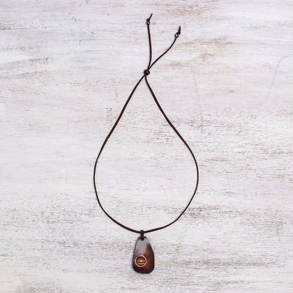 Alternate image for Tigers Eye and Leather Pendant Necklace from Thailand Stylish Avocado