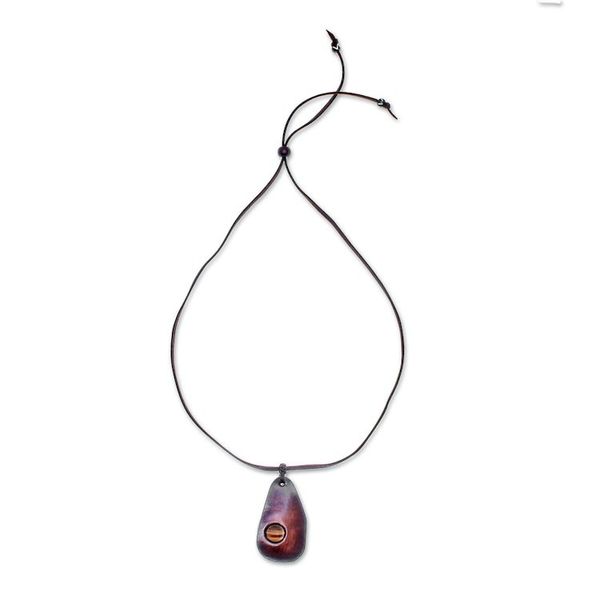 Alternate image for Tigers Eye and Leather Pendant Necklace from Thailand Stylish Avocado