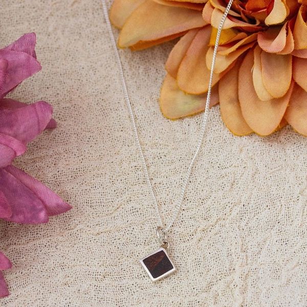 Alternate image for Diamond-Shaped Wood and Sterling Silver Pendant Necklace Authentic Forest