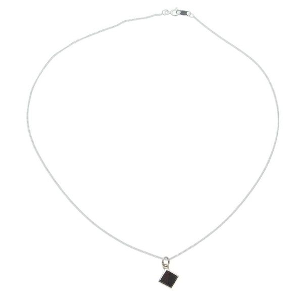 Alternate image for Diamond-Shaped Wood and Sterling Silver Pendant Necklace Authentic Forest