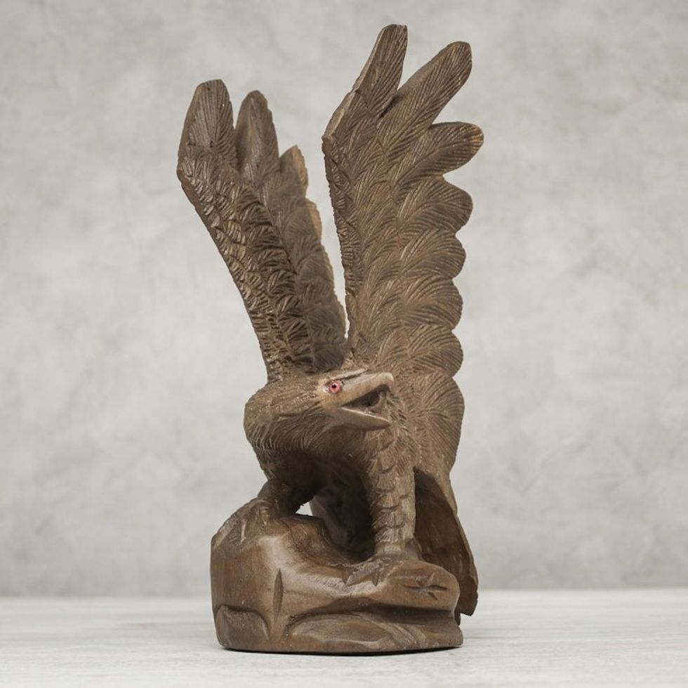 Right-Facing Wood Eagle Sculpture from Thailand 'The Eagle'