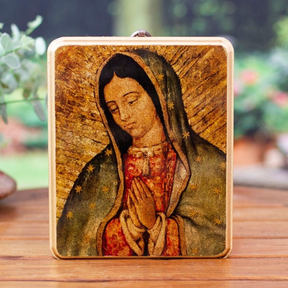 Handmade Traditional Our Lady of Guadalupe Decoupage Plaque 'Miraculous Guadalupe'