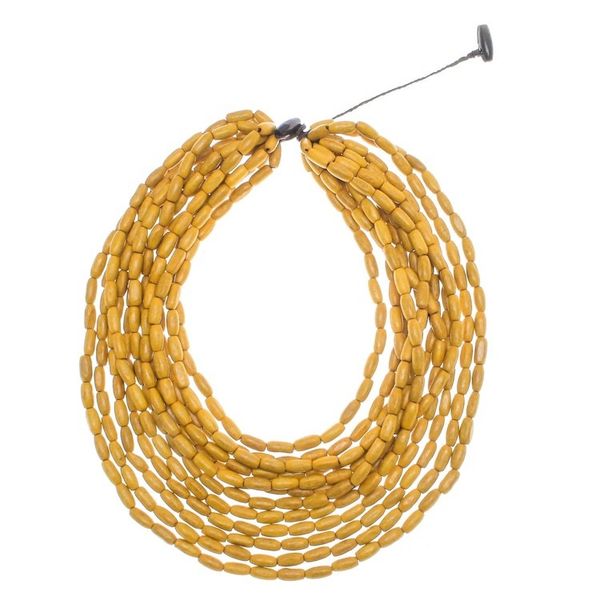 Alternate image for Wood Beaded Strand Necklace in Maize from Thailand Cute Boho in Maize