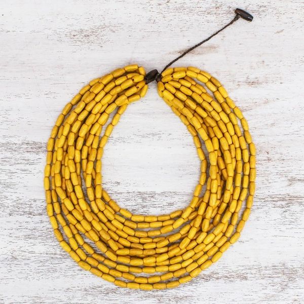 Alternate image for Wood Beaded Strand Necklace in Maize from Thailand Cute Boho in Maize