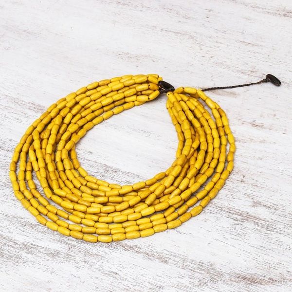 Alternate image for Wood Beaded Strand Necklace in Maize from Thailand Cute Boho in Maize