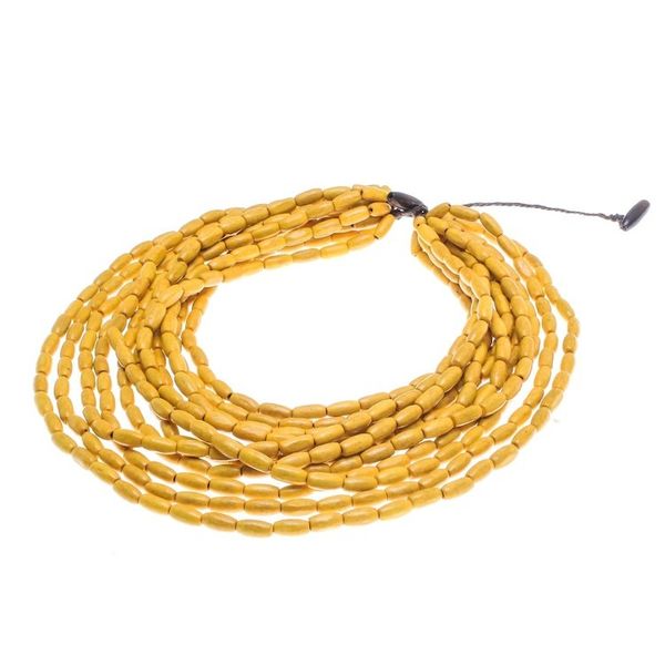 Alternate image for Wood Beaded Strand Necklace in Maize from Thailand Cute Boho in Maize