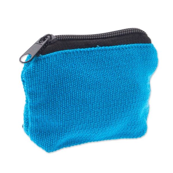 Alternate image for Floral Embroidered Cyan Cotton Coin Purse Made in Mexico Cyan Flora