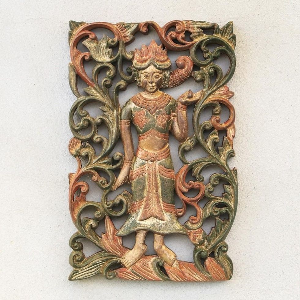 Forest Sprite Teak Wood Relief Panel from Thailand 'Forest Sprite'