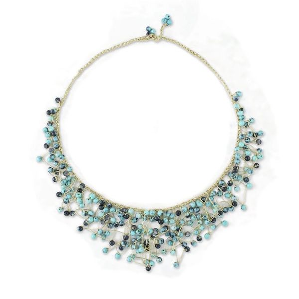 Alternate image for Glass Beaded Waterfall Necklace in Blue from Thailand Fantasy Rain in Blue