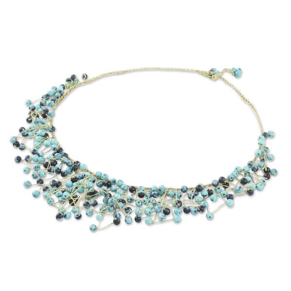 Alternate image for Glass Beaded Waterfall Necklace in Blue from Thailand Fantasy Rain in Blue
