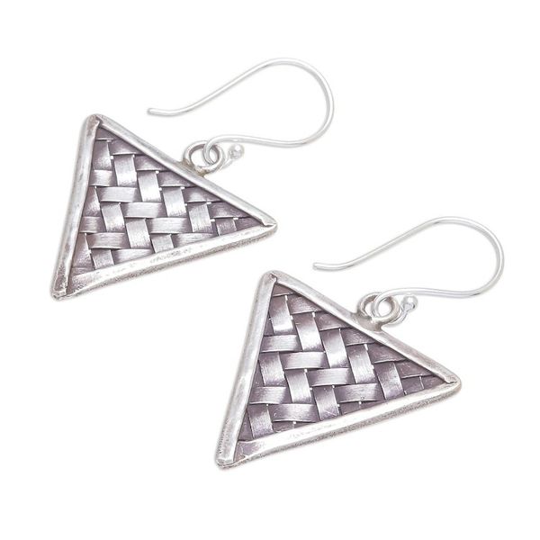 Alternate image for Weave Motif Karen Silver Dangle Earrings from Thailand Triangle Weave