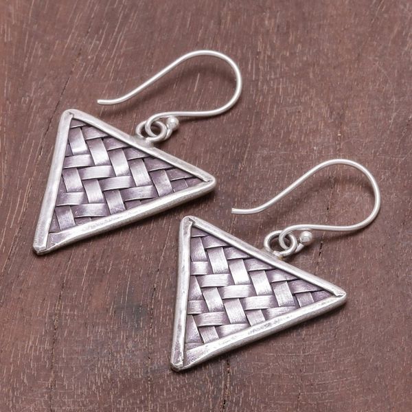 Alternate image for Weave Motif Karen Silver Dangle Earrings from Thailand Triangle Weave