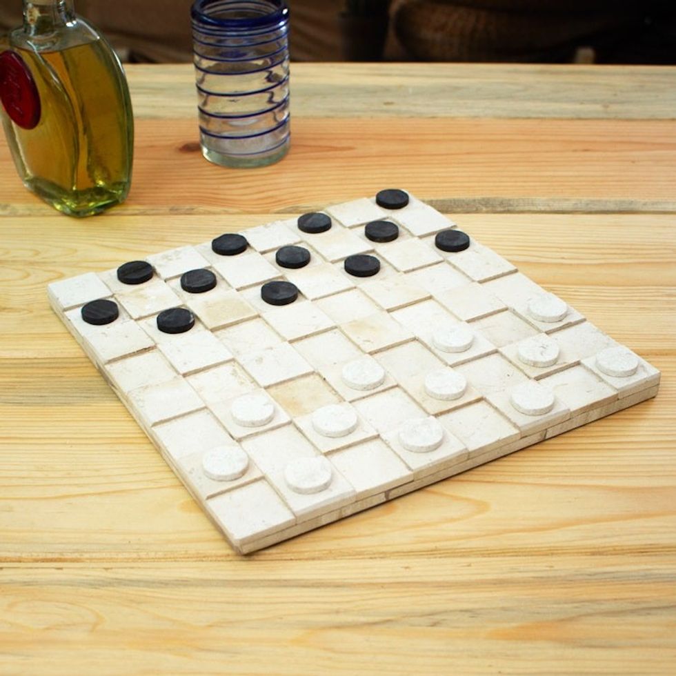 Minimalist Hand-Carved Black and White Marble Checker Set 'Minimalist Battle'