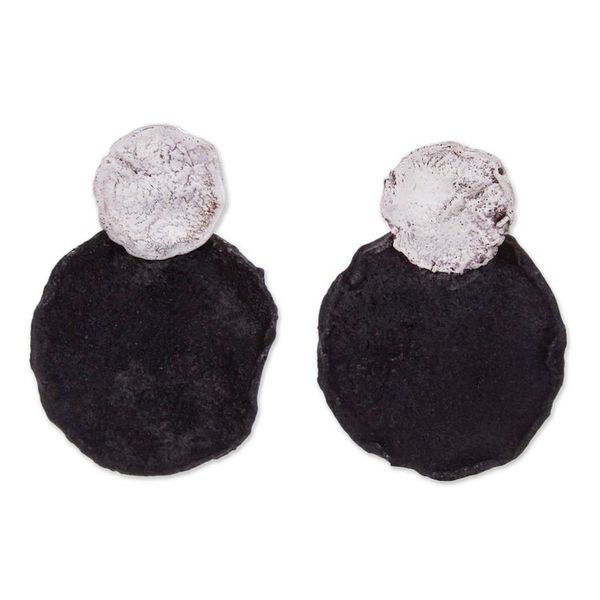 Alternate image for Modern Polished and Oxidized Sterling Silver Dangle Earrings Avant-Garde Earth