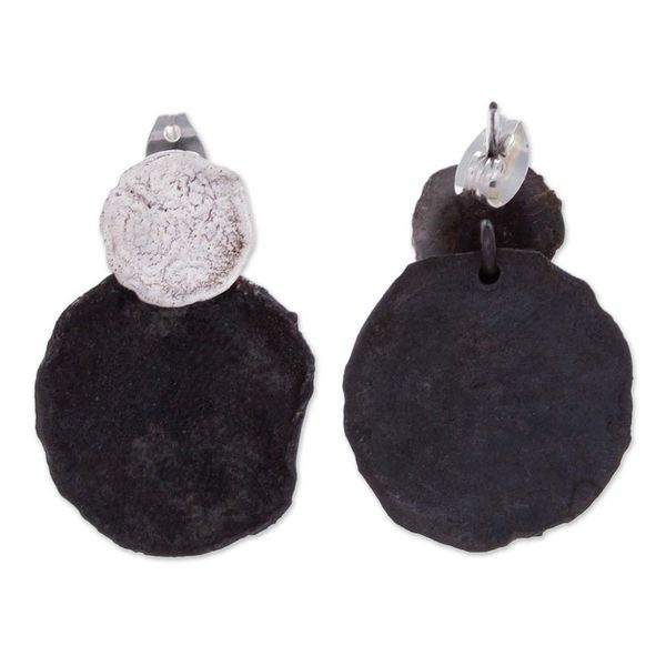 Alternate image for Modern Polished and Oxidized Sterling Silver Dangle Earrings Avant-Garde Earth