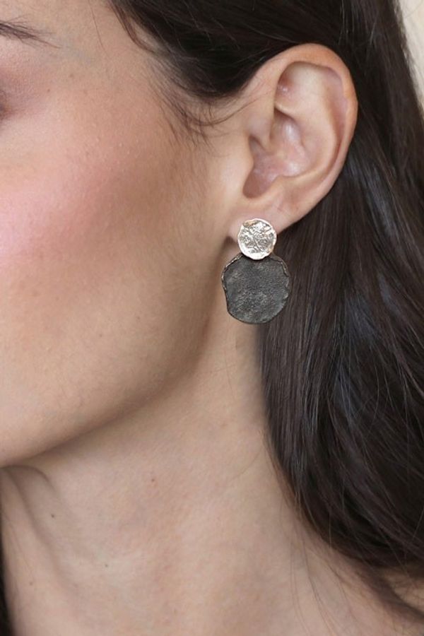 Alternate image for Modern Polished and Oxidized Sterling Silver Dangle Earrings Avant-Garde Earth