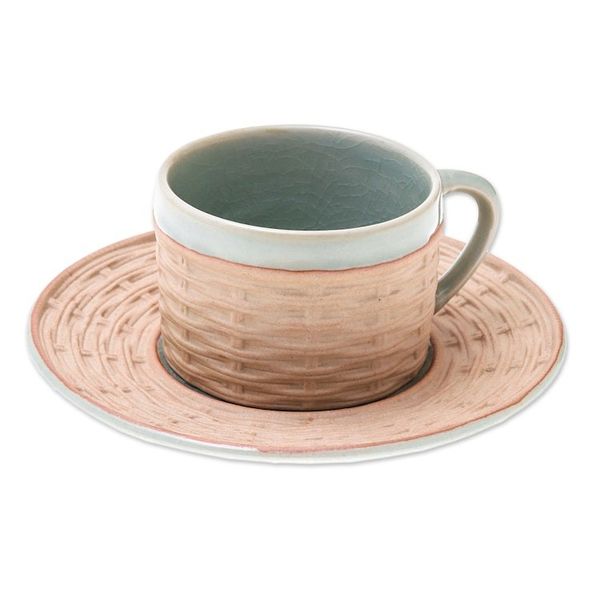 Alternate image for Handcrafted Wicker Motif Celadon Ceramic Cup and Saucer Wicker in Green