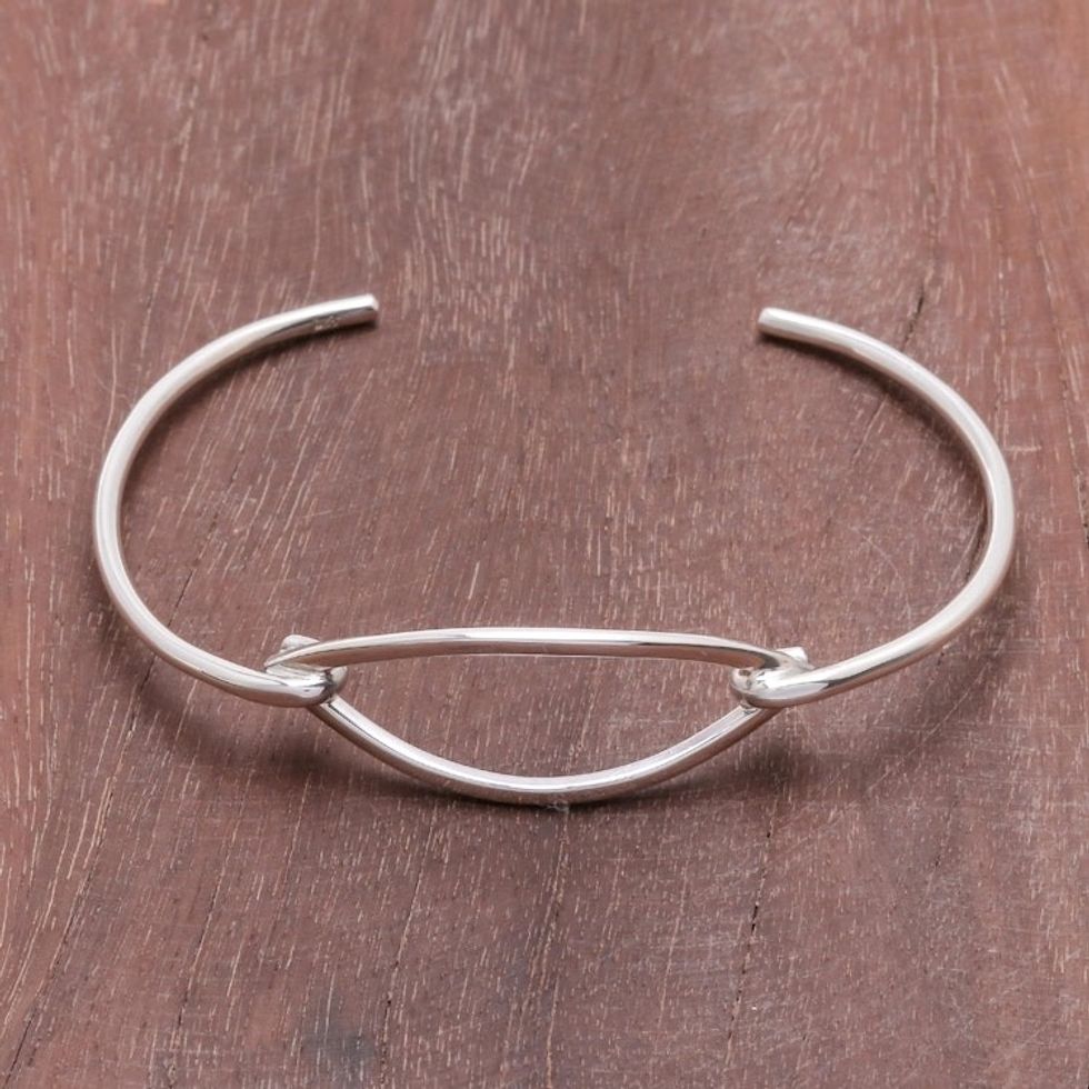 Modern Sterling Silver Cuff Bracelet with a Wide Pendant 'Wide Space'