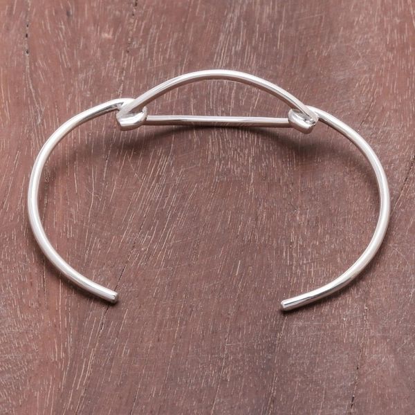 Alternate image for Modern Sterling Silver Cuff Bracelet with a Wide Pendant Wide Space