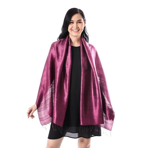 Alternate image for Silk Wrap Scarf in Solid Plum from Thailand Otherworldly in Plum