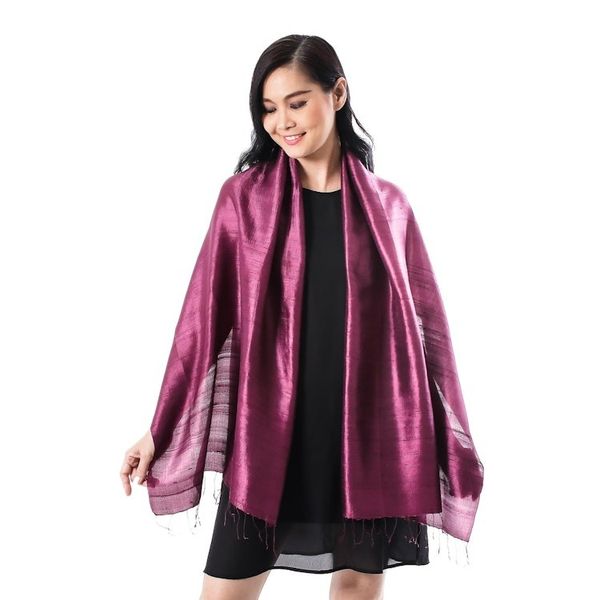 Alternate image for Silk Wrap Scarf in Solid Plum from Thailand Otherworldly in Plum