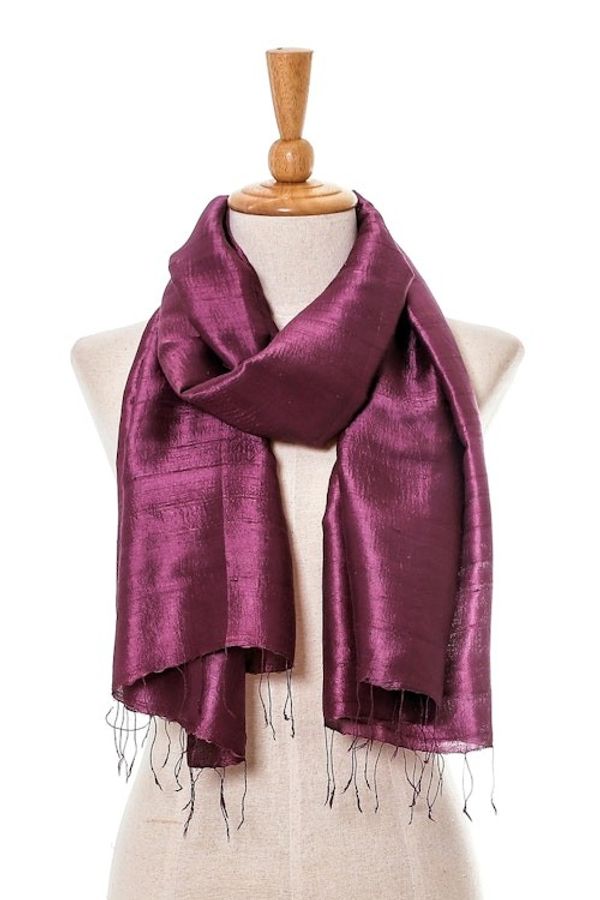 Alternate image for Silk Wrap Scarf in Solid Plum from Thailand Otherworldly in Plum