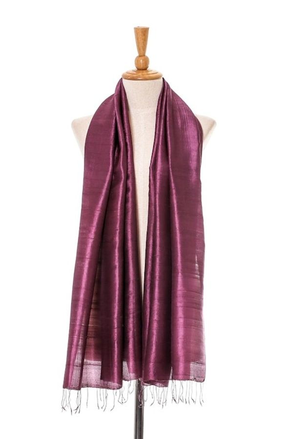 Alternate image for Silk Wrap Scarf in Solid Plum from Thailand Otherworldly in Plum