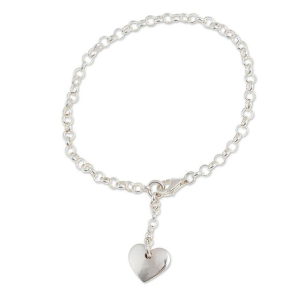 Alternate image for Heart-Themed Taxco Silver Charm Bracelet from Mexico Chained Heart