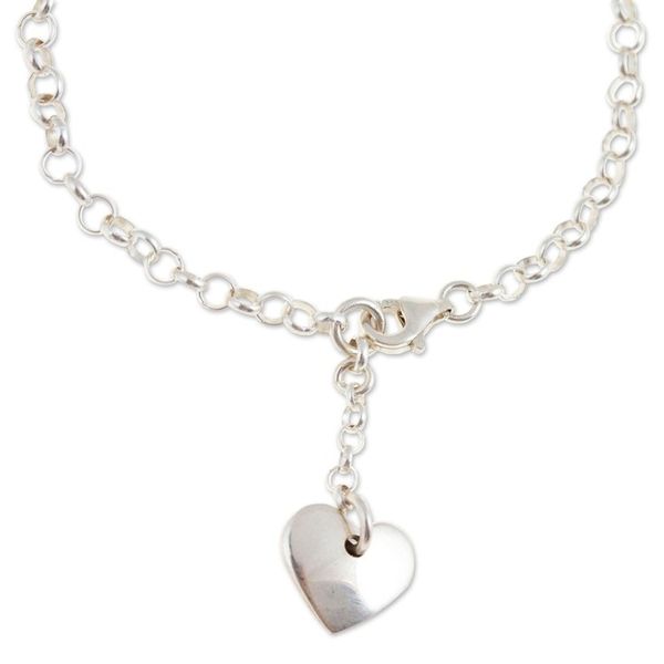 Alternate image for Heart-Themed Taxco Silver Charm Bracelet from Mexico Chained Heart