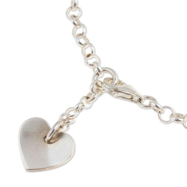 Alternate image for Heart-Themed Taxco Silver Charm Bracelet from Mexico Chained Heart