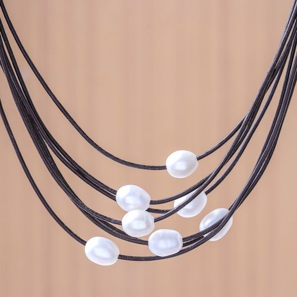 Alternate image for Cultured Pearl Pendant Necklace on Brown Cord from Thailand Luminous Pebbles in Brown