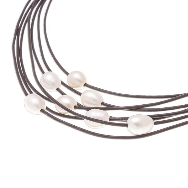 Alternate image for Cultured Pearl Pendant Necklace on Brown Cord from Thailand Luminous Pebbles in Brown