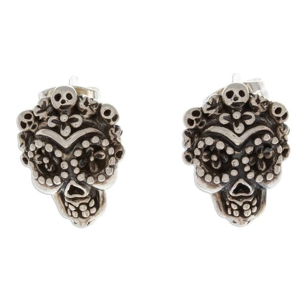 Alternate image for Day of the Dead Folk Art Godmother Button Earrings Godmother Skull
