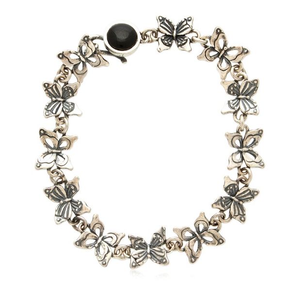 Alternate image for Natural Onyx and Sterling Silver Butterfly Link Bracelet Nocturnal Flutters