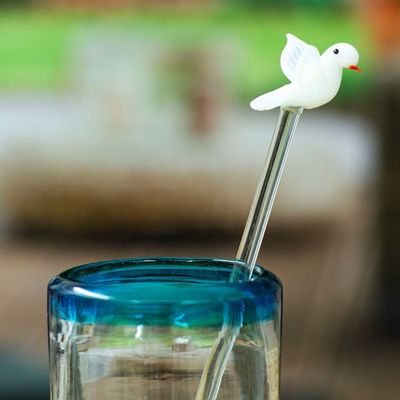 Main image for Set of 2 Hand Blown Recycled Glass Dove Drink Stirrers Dove Cheers