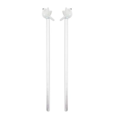 Alternate image for Set of 2 Hand Blown Recycled Glass Dove Drink Stirrers Dove Cheers