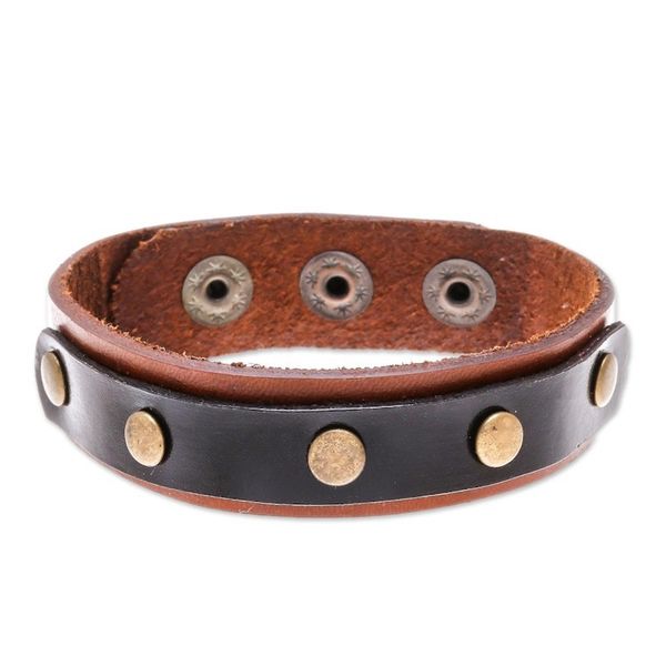 Alternate image for Black and Brown Studded Leather Wristband Bracelet Striking Studs
