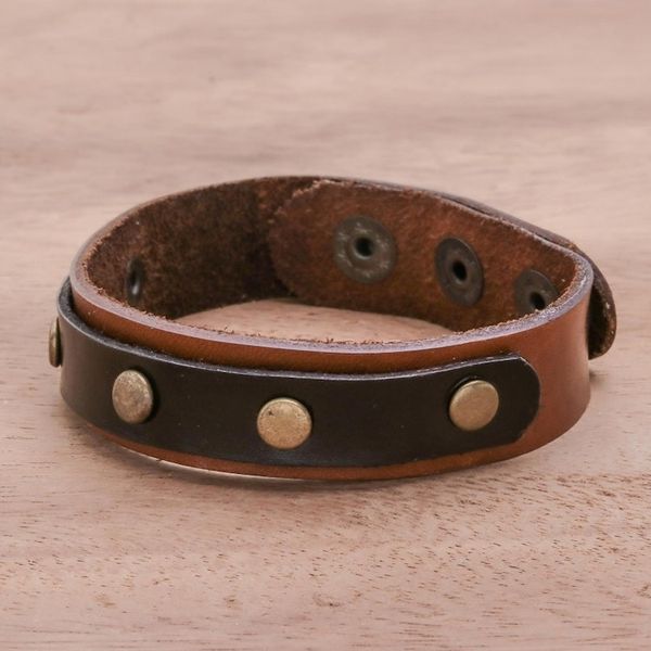 Alternate image for Black and Brown Studded Leather Wristband Bracelet Striking Studs