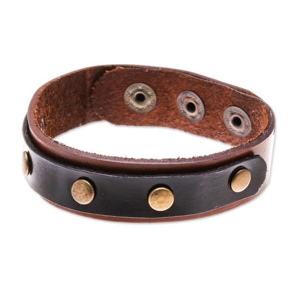 Alternate image for Black and Brown Studded Leather Wristband Bracelet Striking Studs