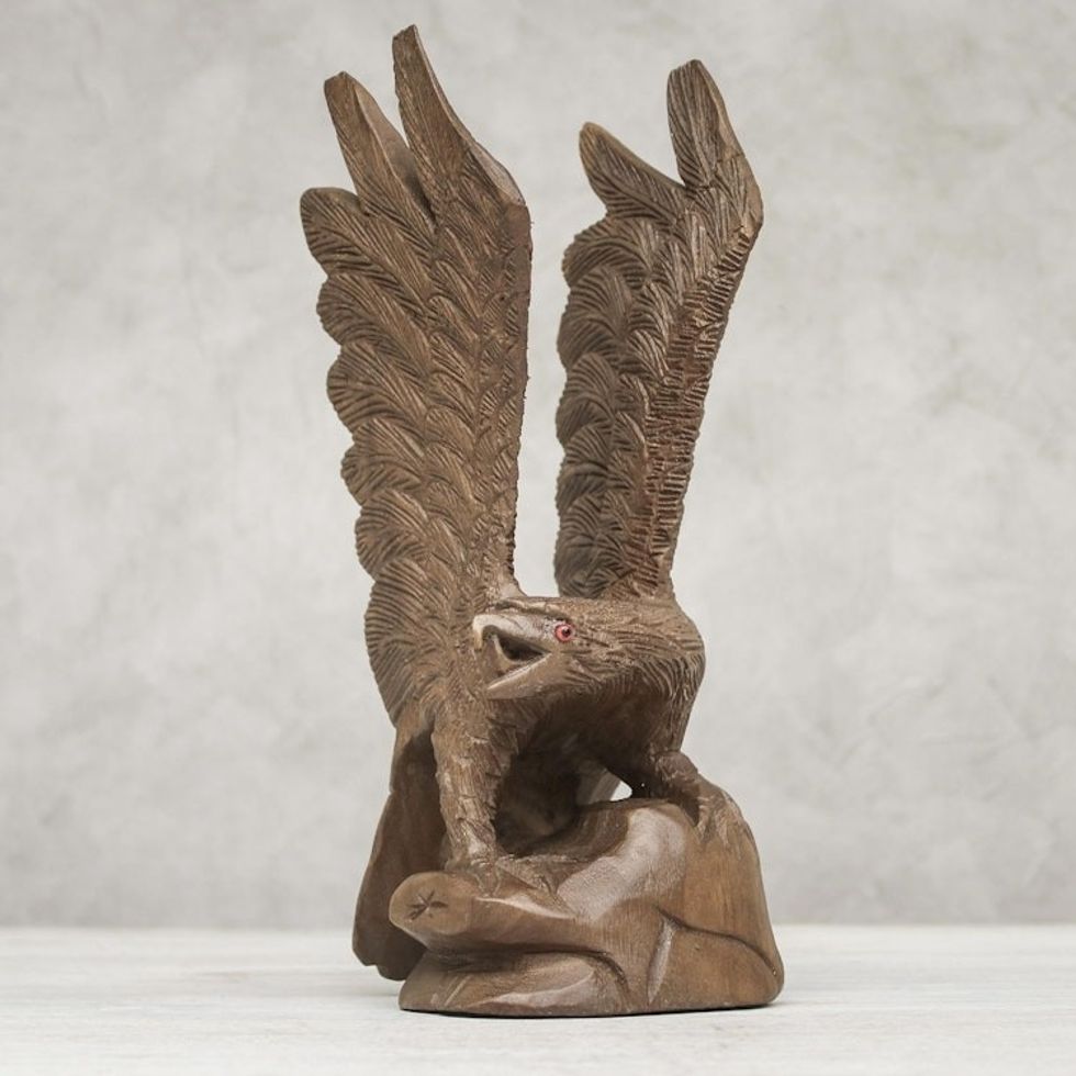Left-Facing Wood Eagle Sculpture from Thailand 'The Eagle'