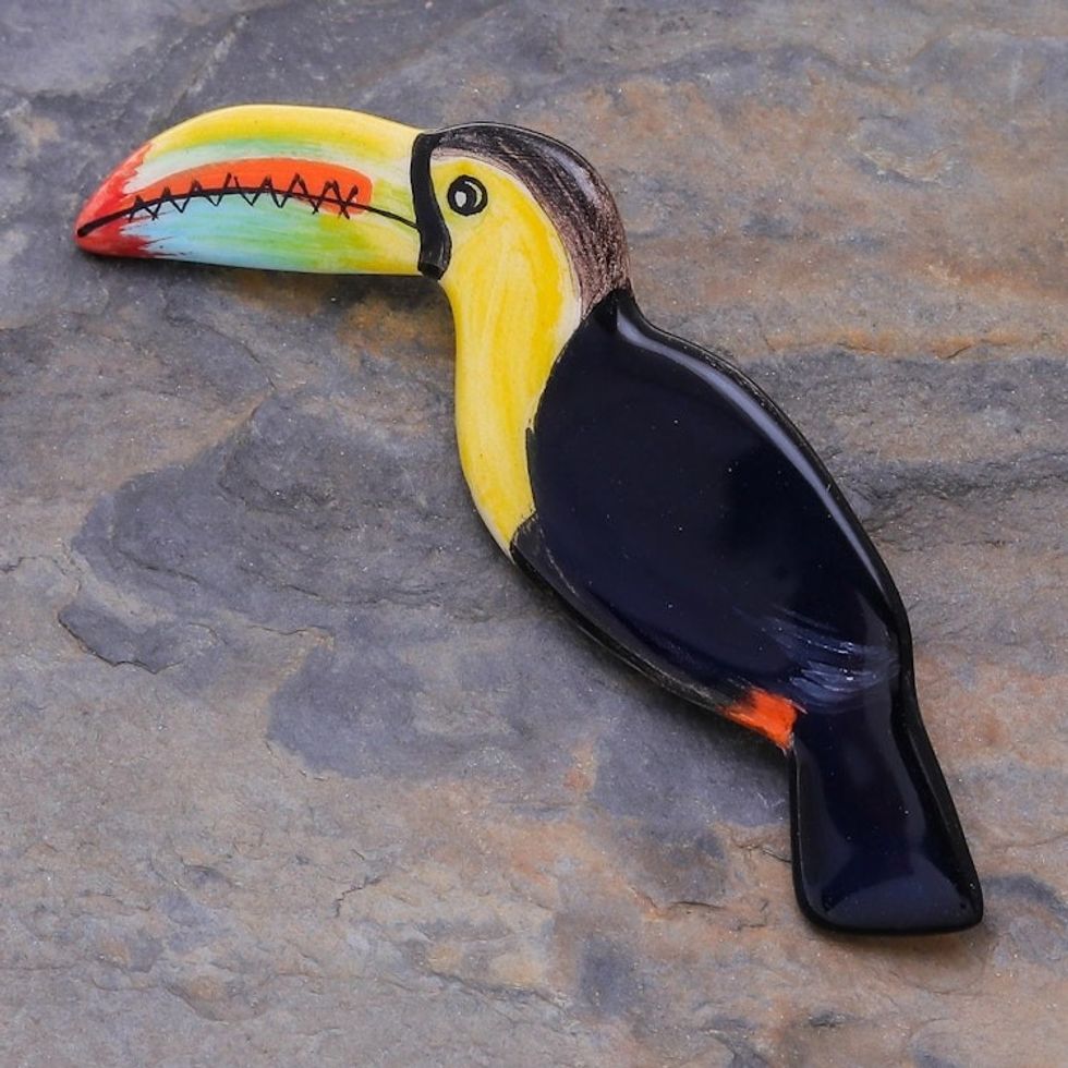 Handmade Ceramic Toucan Brooch Pin from Thailand 'Toucan Love'